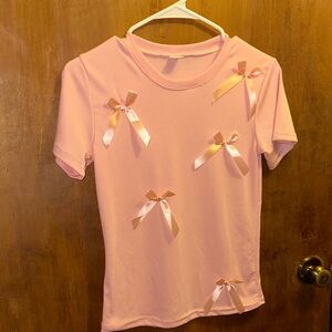 Pink T-Shirt with Ribbon Bows